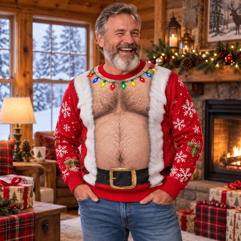 Gus | Men Santa Belly Print Ugly Christmas Sweater