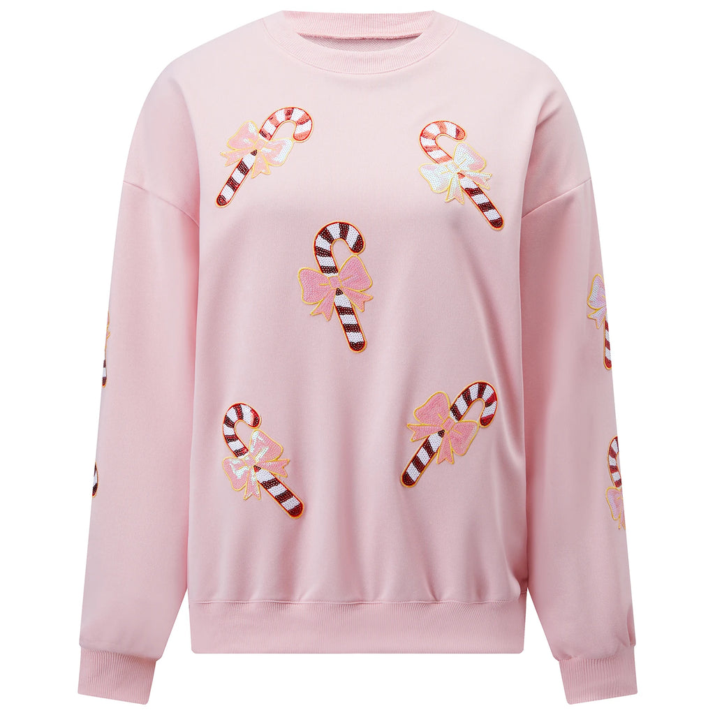 Ivy | Women Sequin Candy Cane Christmas Sweatshirt