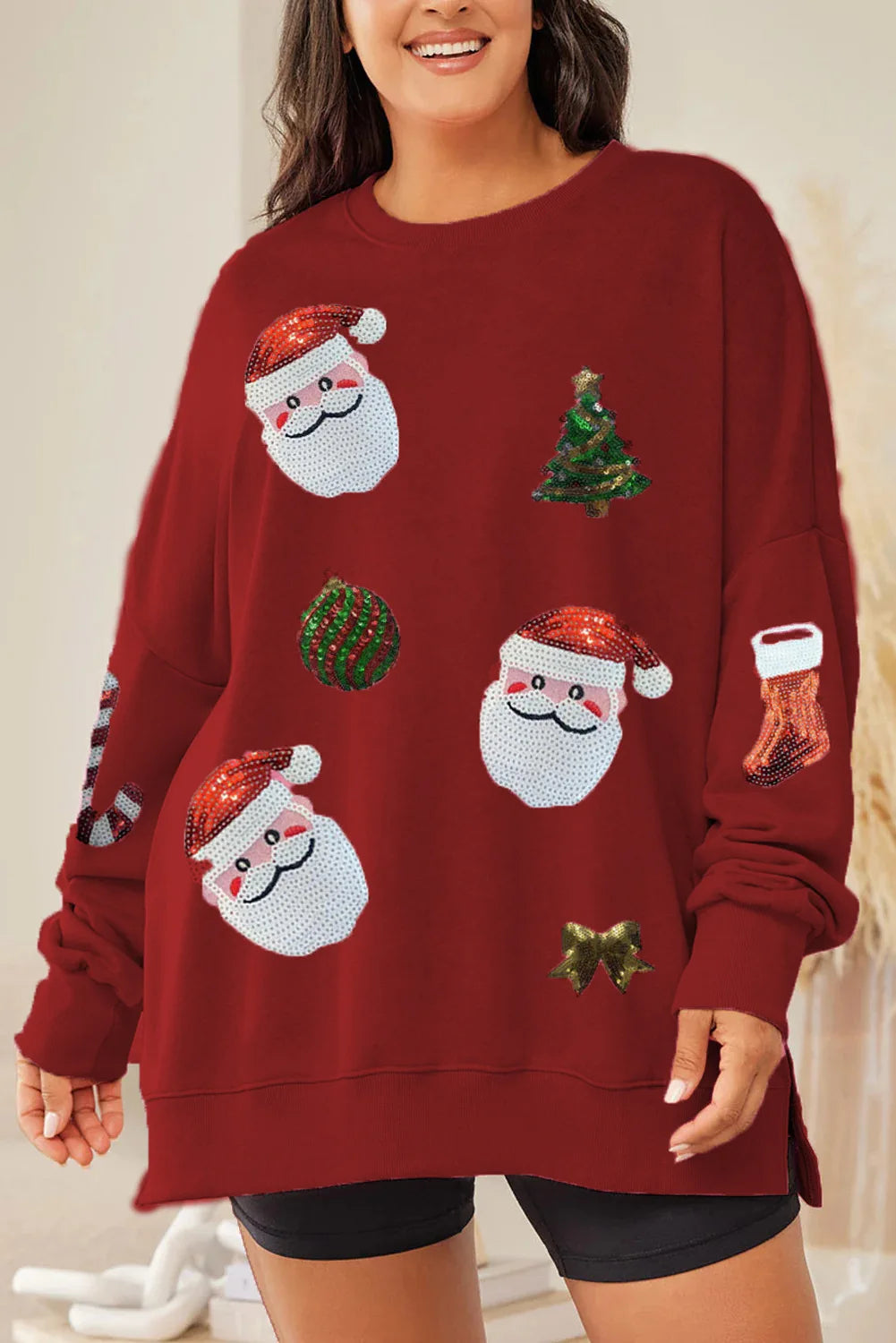 Ruby | Women Oversized Sequin Santa Christmas Sweatshirt