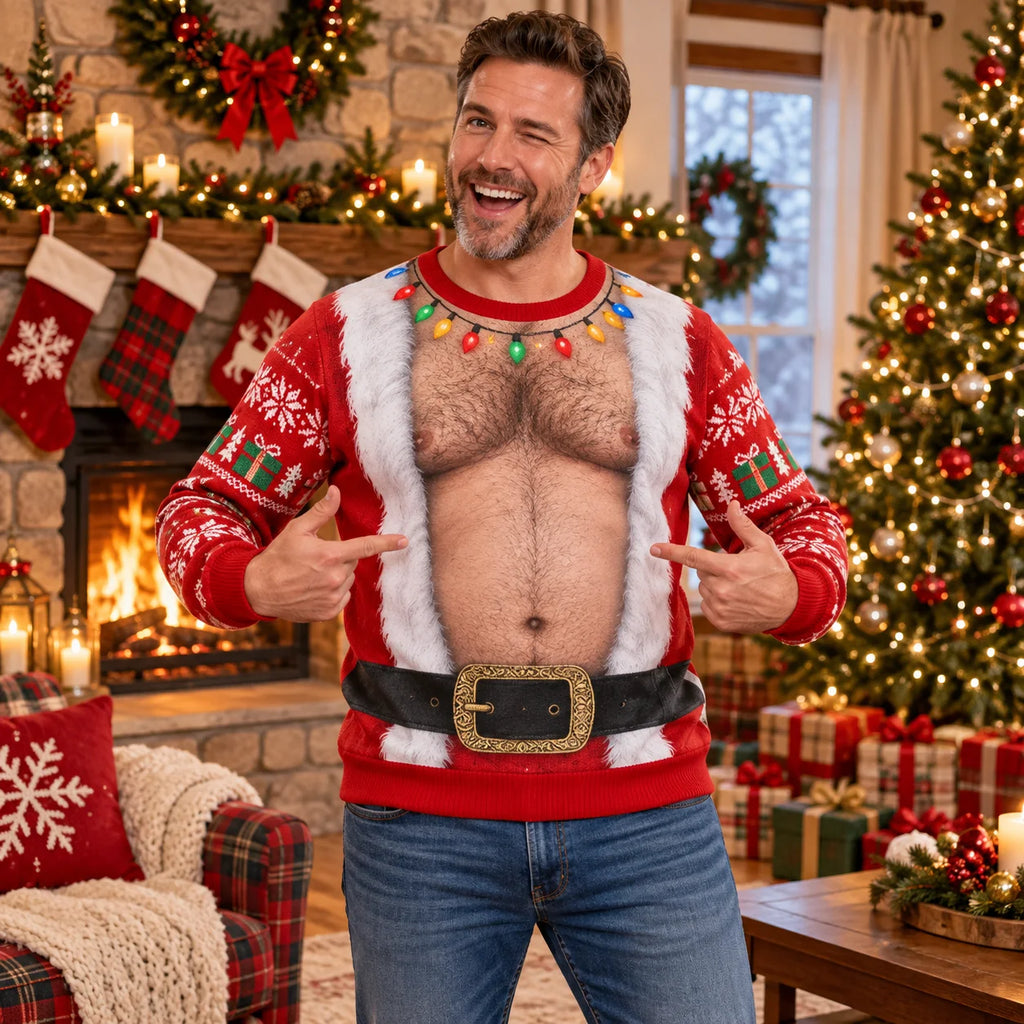 Gus | Men Santa Belly Print Ugly Christmas Sweater