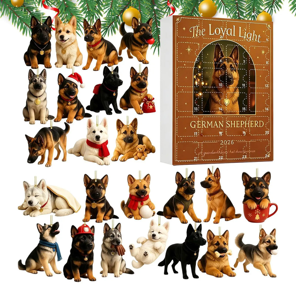 Bruno | German Shepherd Christmas Advent Calendar with 24 Dog Tree Ornaments