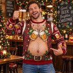 Hank | Men Beer Belly Print Ugly Christmas Sweater