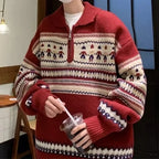 Rhett | Unisex Striped Zip Collar Christmas Knit Pullover