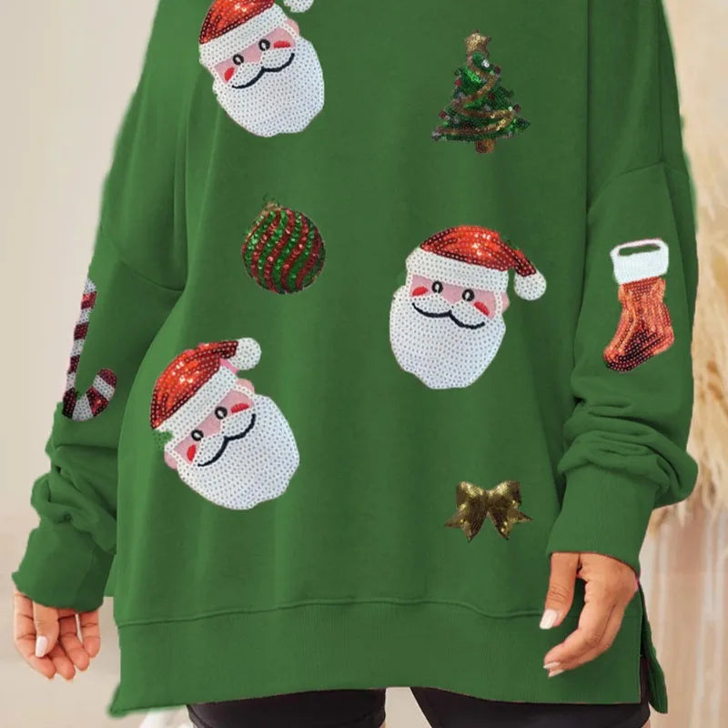 Ruby | Women Oversized Sequin Santa Christmas Sweatshirt