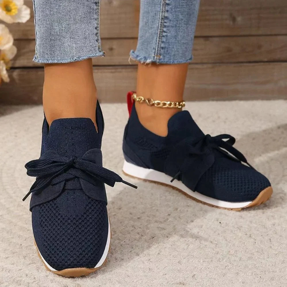 Women's Lace-Detail Slip-On Sneakers – Breathable Non-Slip Walking Shoes
