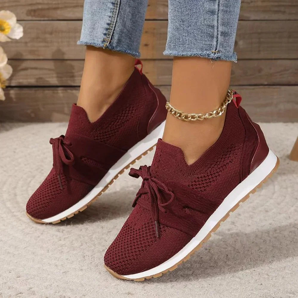 Women's Lace-Detail Slip-On Sneakers – Breathable Non-Slip Walking Shoes