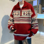 Rhett | Unisex Striped Zip Collar Christmas Knit Pullover