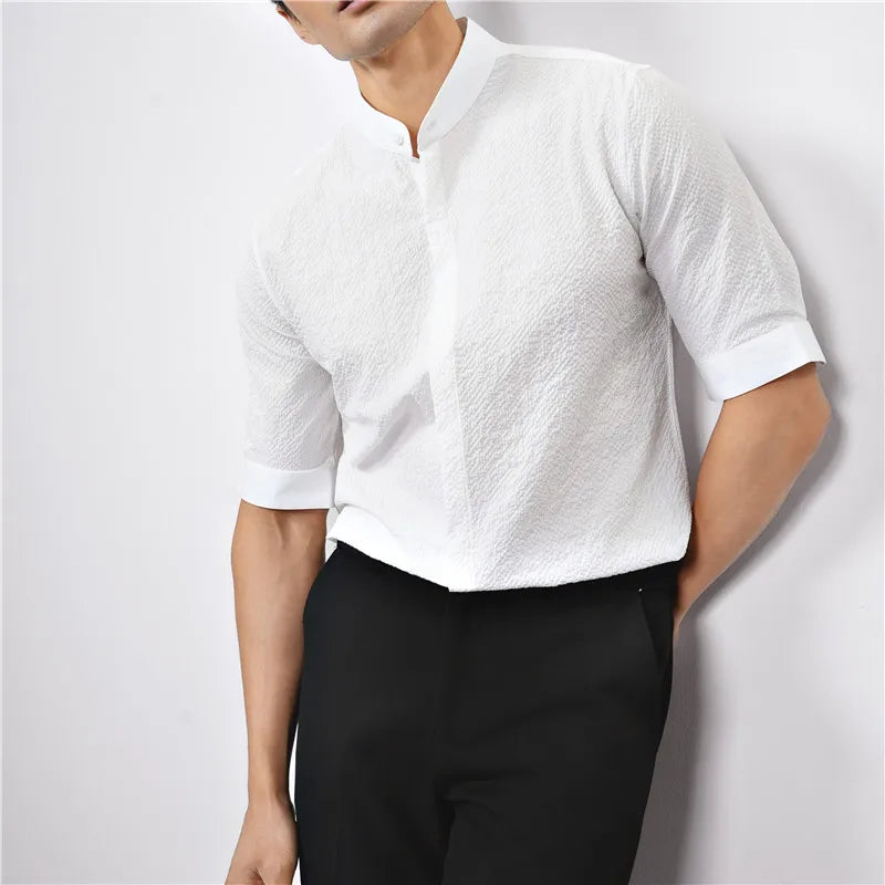 Kyoto Woven Band Collar Shirt