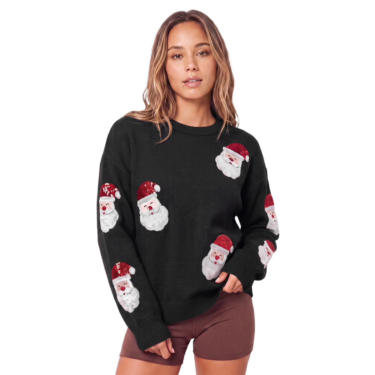 Lucy | Women Sequin Santa Christmas Knit Sweater