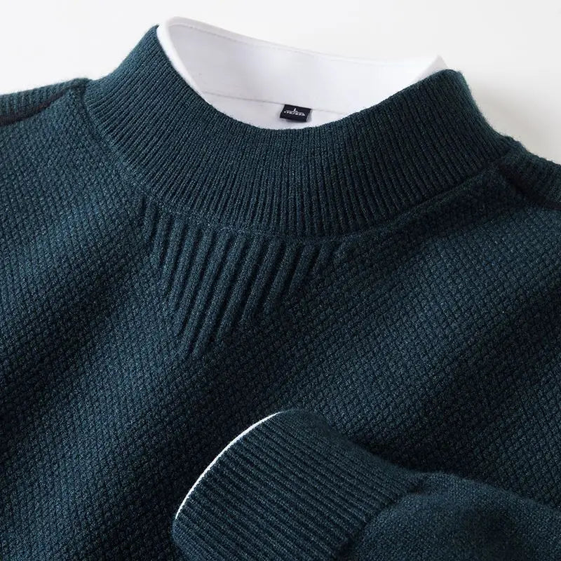 Men's Textured Mock Neck Knit Sweater – Mid-Weight Relaxed Pullover