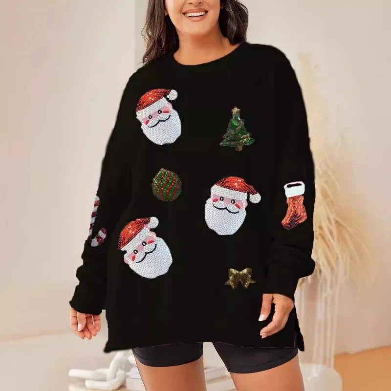 Ruby | Women Oversized Sequin Santa Christmas Sweatshirt