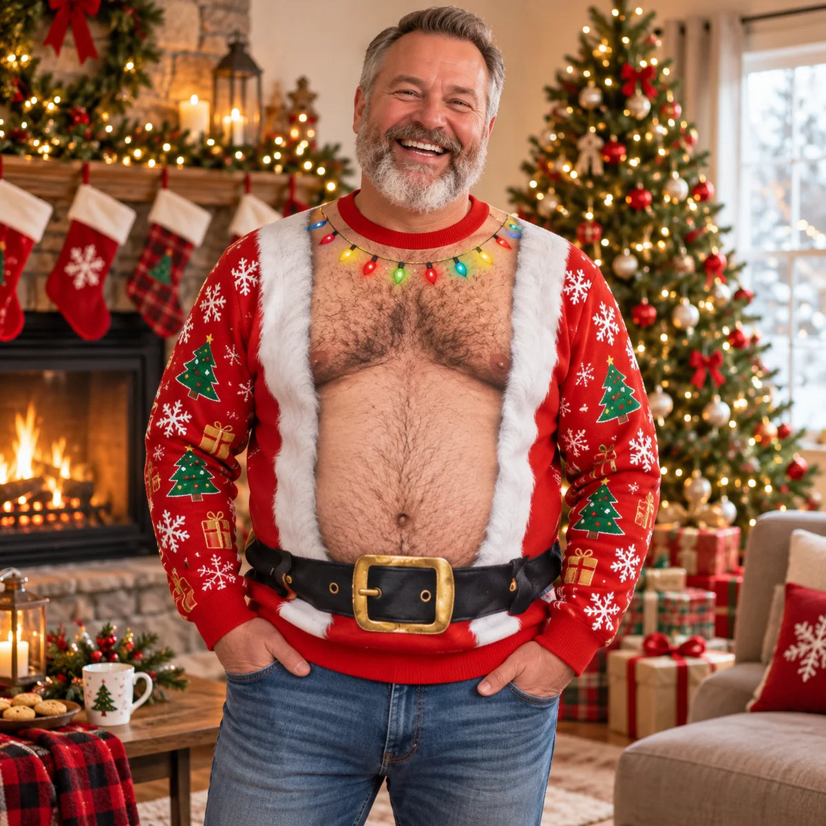 Gus | Men Santa Belly Print Ugly Christmas Sweater