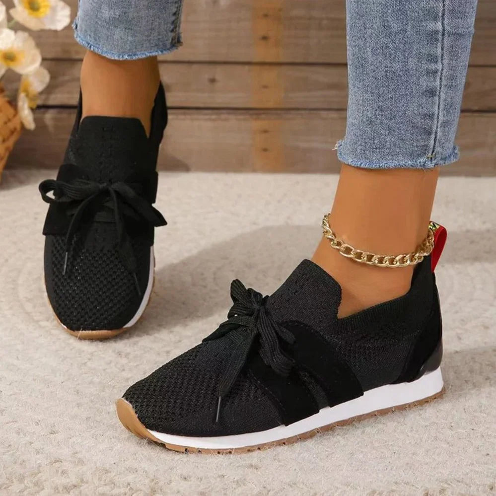 Women's Lace-Detail Slip-On Sneakers – Breathable Non-Slip Walking Shoes