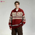 Rhett | Unisex Striped Zip Collar Christmas Knit Pullover