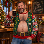 Hank | Men Beer Belly Print Ugly Christmas Sweater