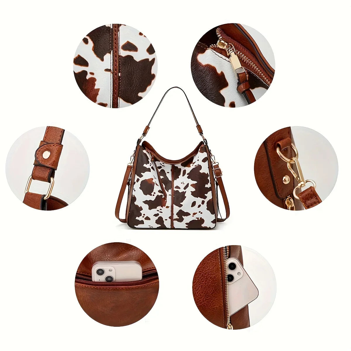 Women's Animal Print Tote with Wristlet – Two-Piece Faux Leather Bag Set