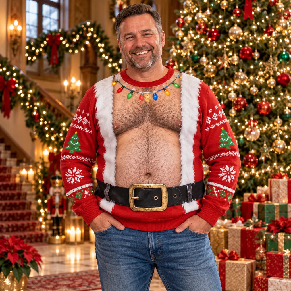 Gus | Men Santa Belly Print Ugly Christmas Sweater