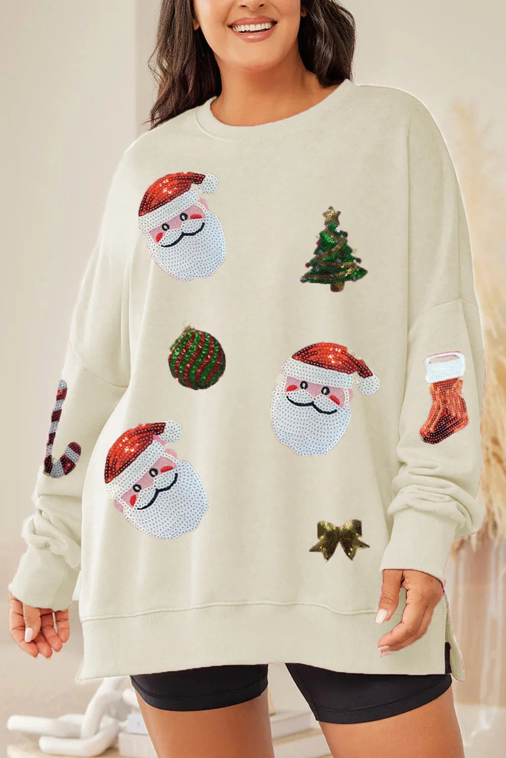 Ruby | Women Oversized Sequin Santa Christmas Sweatshirt