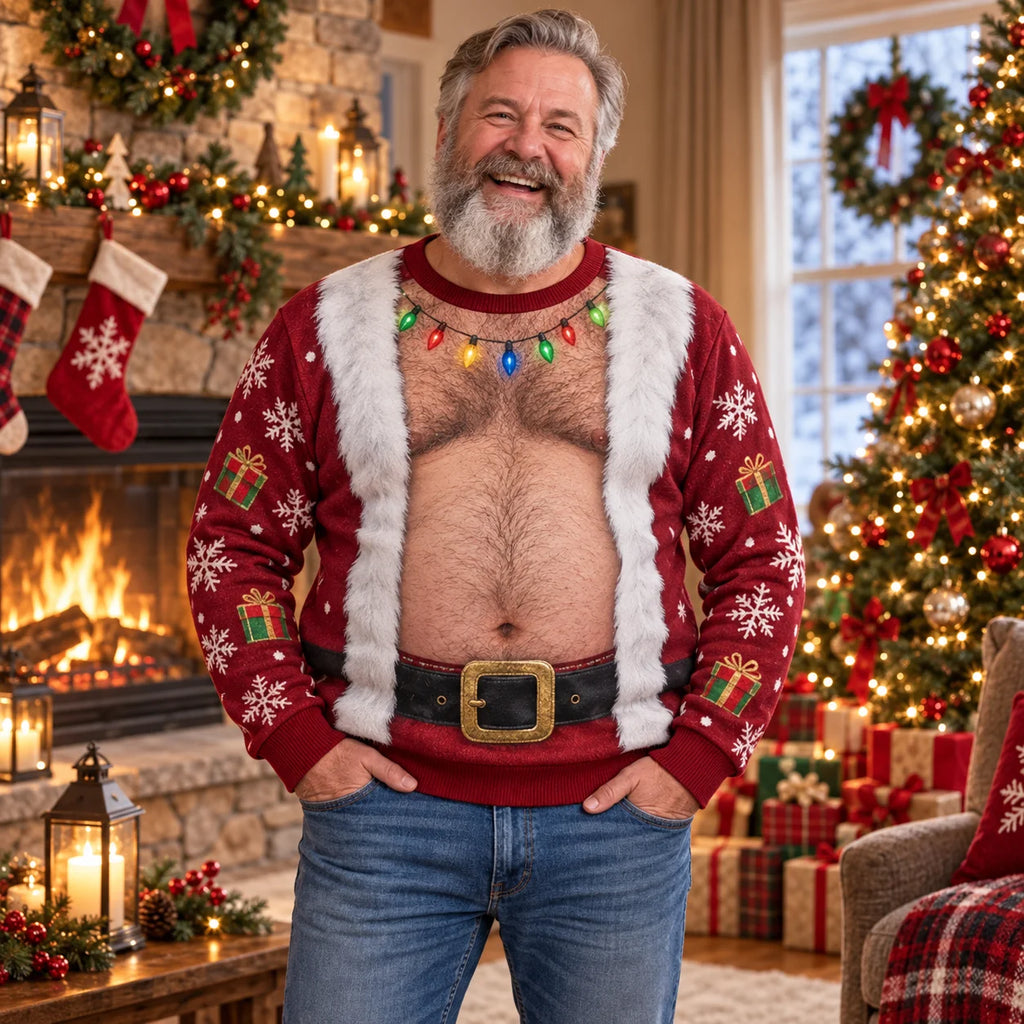 Gus | Men Santa Belly Print Ugly Christmas Sweater