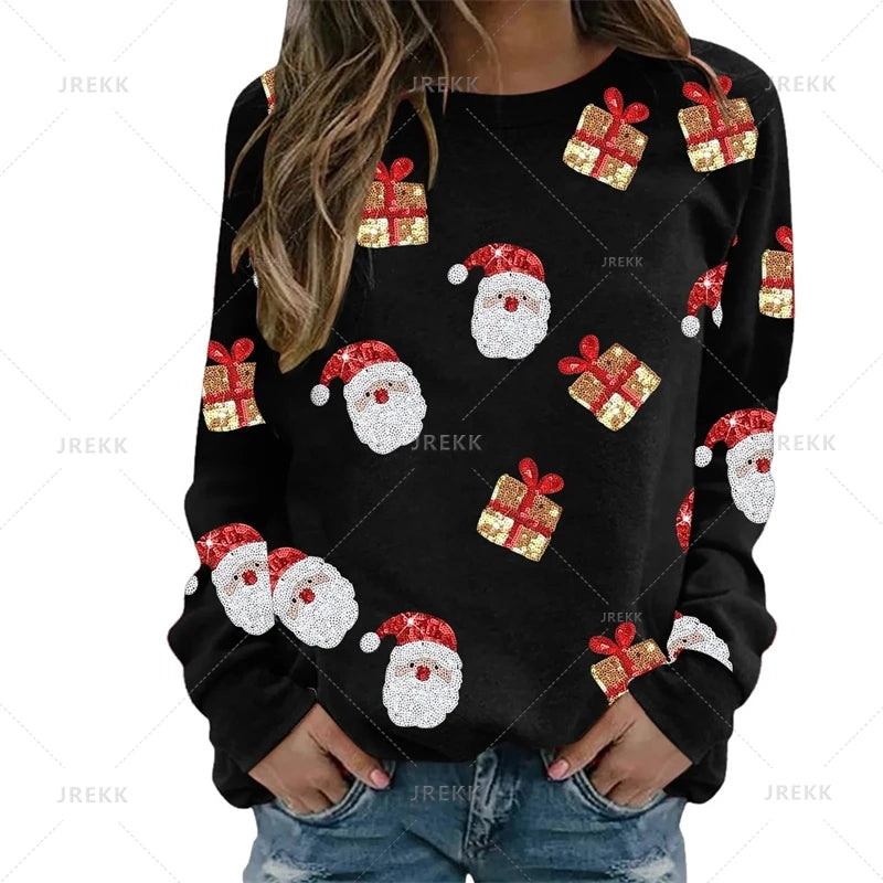 Joy | Women Santa Graphic Print Crew Neck Sweatshirt