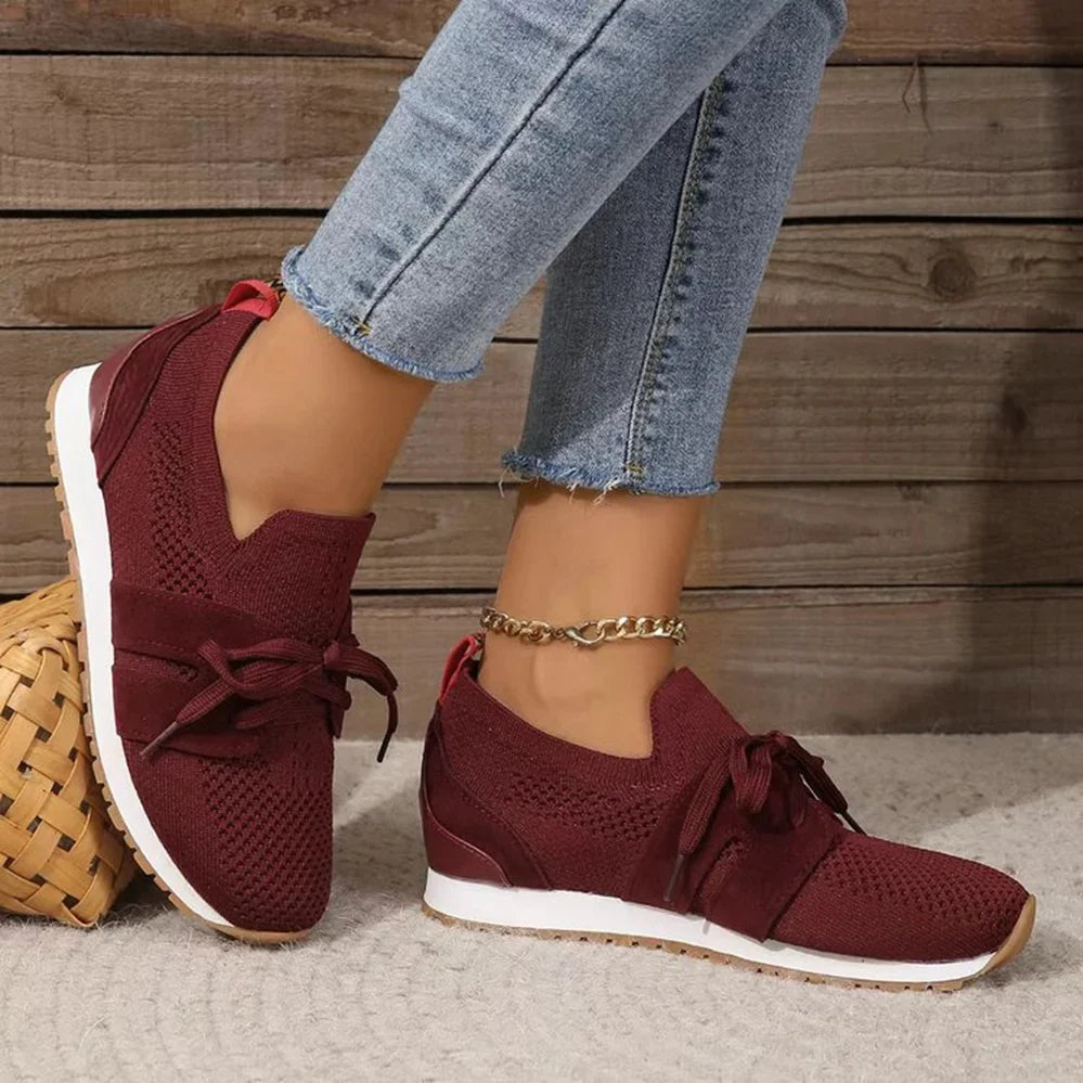 Women's Lace-Detail Slip-On Sneakers – Breathable Non-Slip Walking Shoes