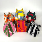 Women's Canvas Mini Bucket Bag – Rope Handle Colorblock Handbag