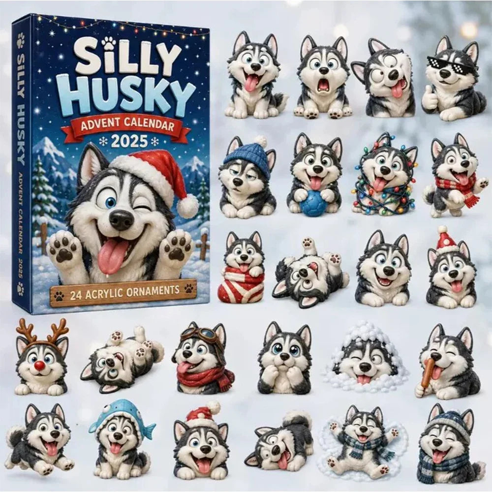 Aspen | Husky Christmas Advent Calendar with 24 Winter Dog Tree Ornaments