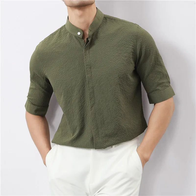 Kyoto Woven Band Collar Shirt
