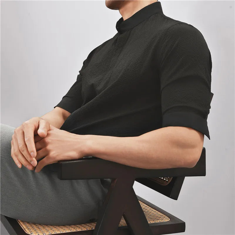 Kyoto Woven Band Collar Shirt