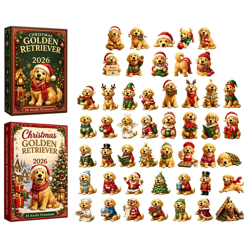 Goldie | Golden Retriever Christmas Advent Calendar with 24 Puppy Tree Ornaments