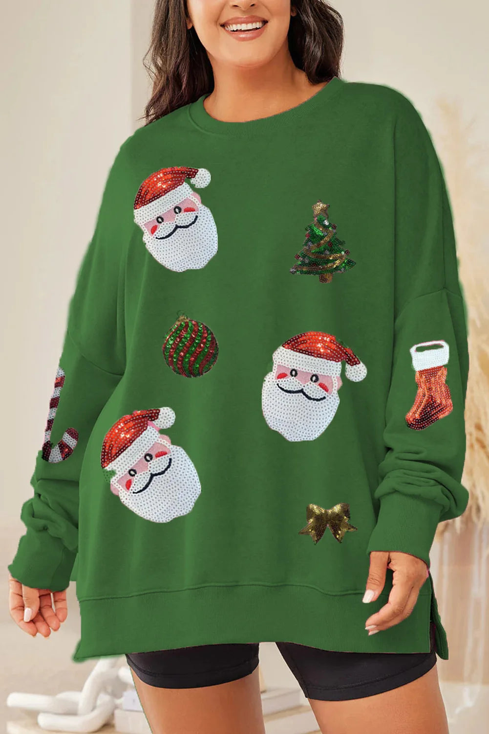 Stella | Women Sequin Santa Patch Christmas Sweatshirt
