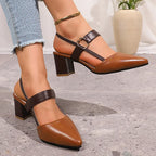 Women's Block Heel Pumps – Gold Ring Strap Detail Heels