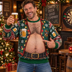 Hank | Men Beer Belly Print Ugly Christmas Sweater