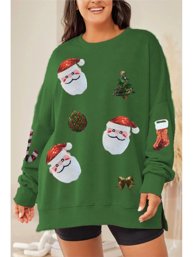 Stella | Women Sequin Santa Patch Christmas Sweatshirt