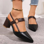Women's Block Heel Pumps – Gold Ring Strap Detail Heels