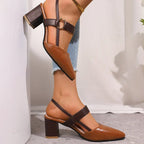 Women's Block Heel Pumps – Gold Ring Strap Detail Heels