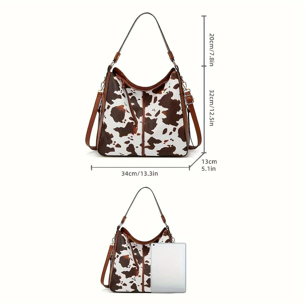 Women's Animal Print Tote with Wristlet – Two-Piece Faux Leather Bag Set
