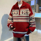 Rhett | Unisex Striped Zip Collar Christmas Knit Pullover