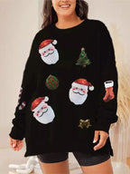 Stella | Women Sequin Santa Patch Christmas Sweatshirt