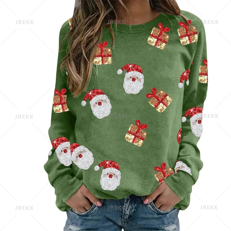 Joy | Women Santa Graphic Print Crew Neck Sweatshirt