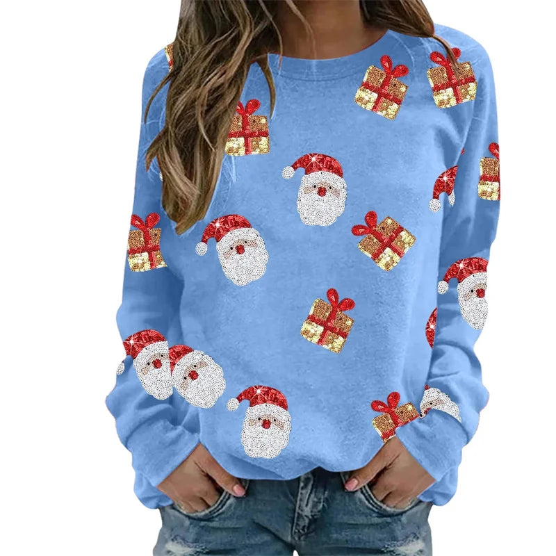 Joy | Women Santa Graphic Print Crew Neck Sweatshirt