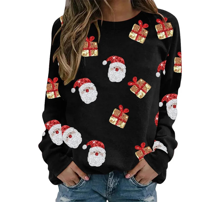 Joy | Women Santa Graphic Print Crew Neck Sweatshirt