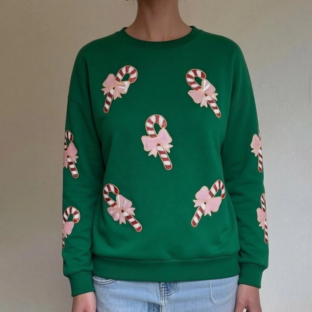 Ivy | Women Sequin Candy Cane Christmas Sweatshirt