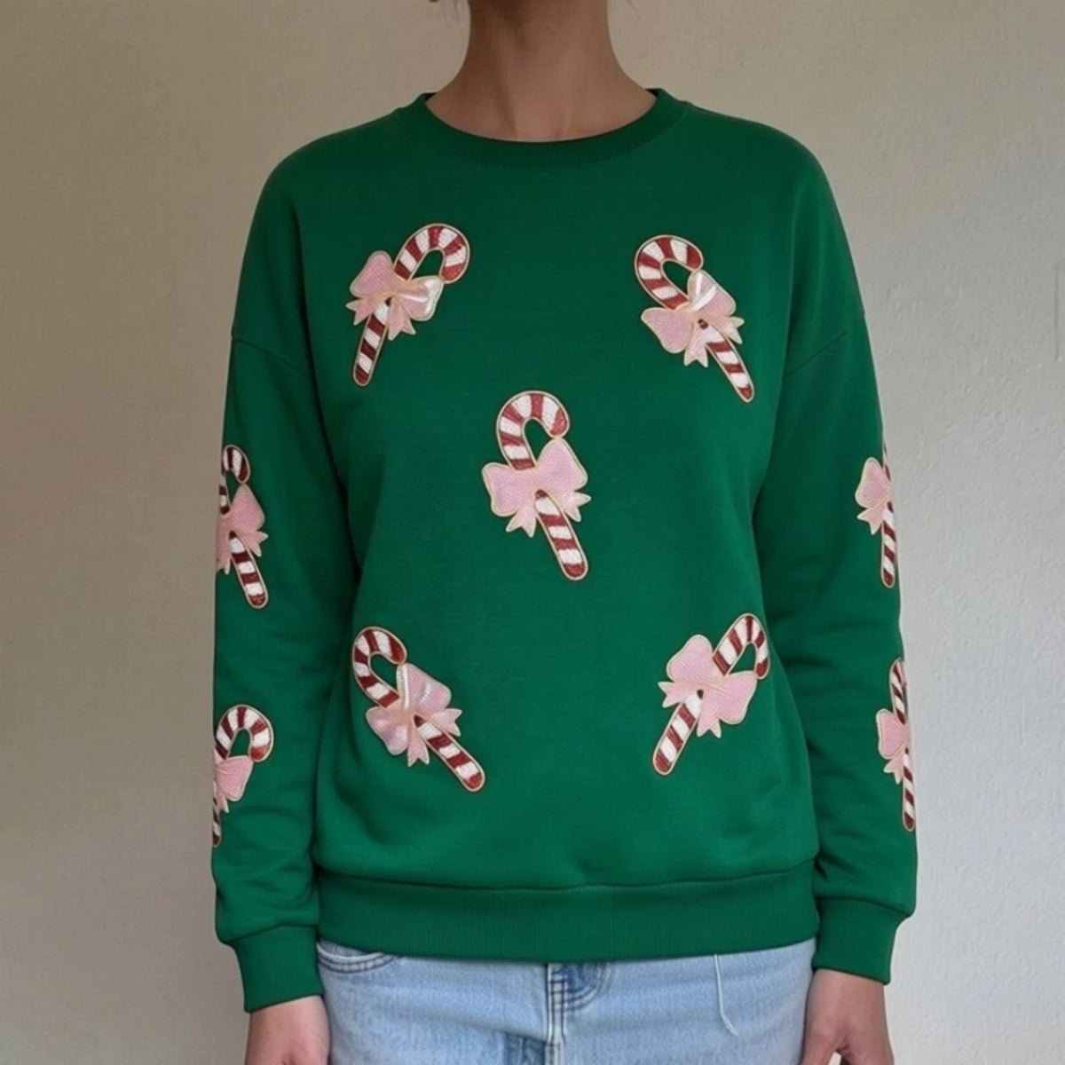 Ivy | Women Sequin Candy Cane Christmas Sweatshirt