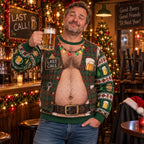 Hank | Men Beer Belly Print Ugly Christmas Sweater