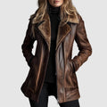 Women's Faux Leather Jacket – Faux Shearling Collar Zip-Front Coat