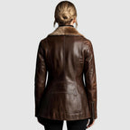 Women's Faux Leather Jacket – Faux Shearling Collar Zip-Front Coat