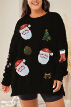 Stella | Women Sequin Santa Patch Christmas Sweatshirt