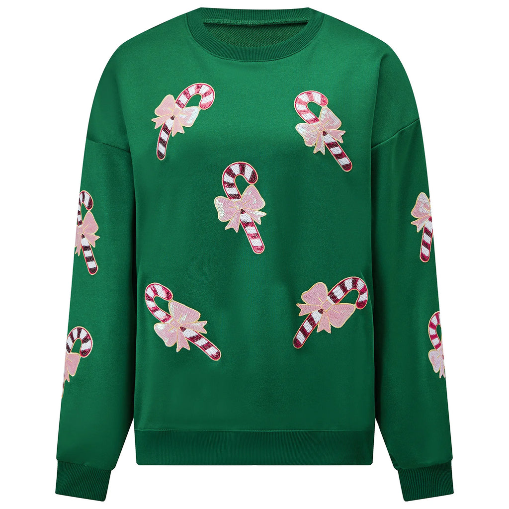 Ivy | Women Sequin Candy Cane Christmas Sweatshirt