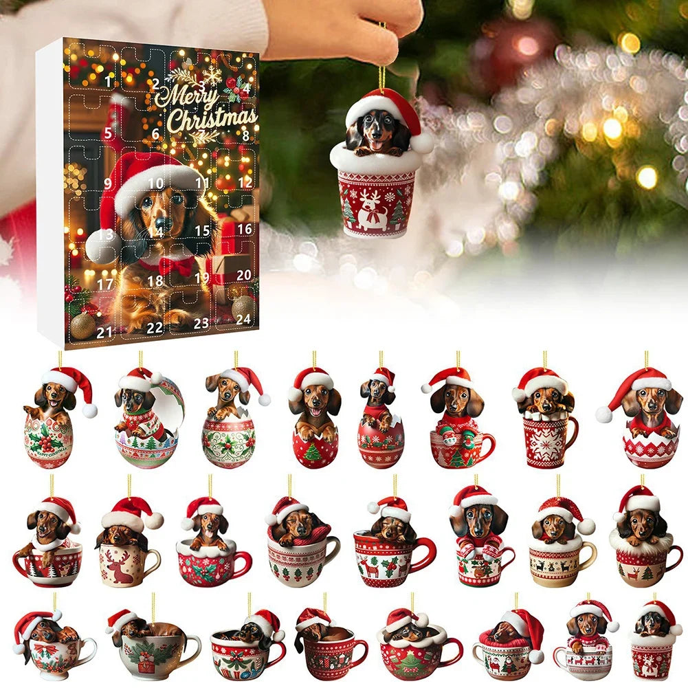 Pippa | Dachshund Christmas Advent Calendar with 24 Sausage Dog Tree Ornaments